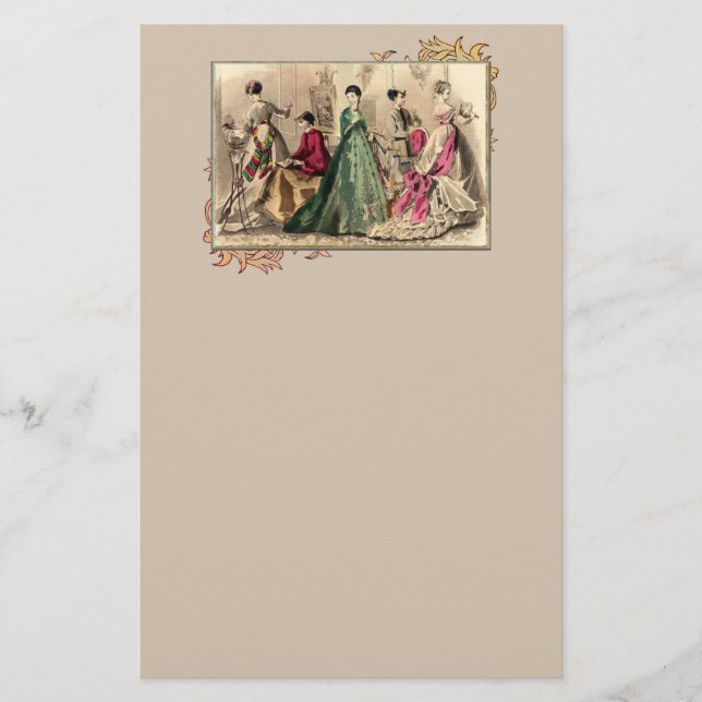 Viktoriansk klänning med Rosa Bow Stationery Brevpapper (Framsida)