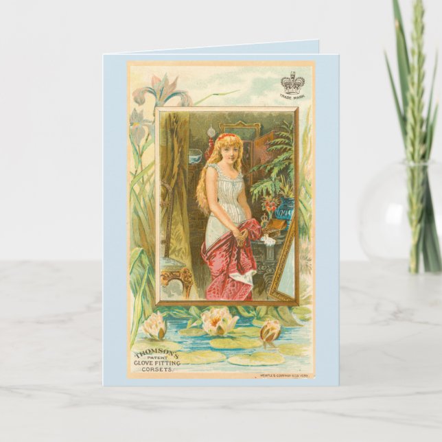 Viktoriansk korsetannons kort (Framsida)