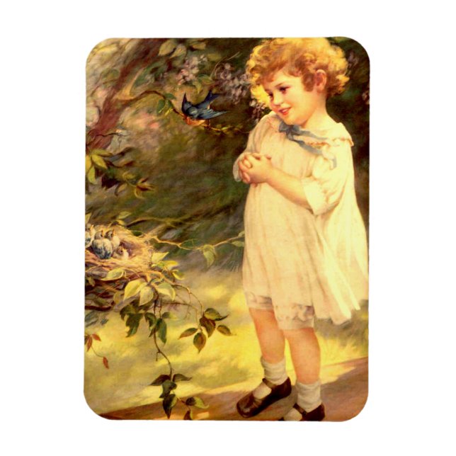 Viktoriansk kutin med fåglar magnet (Vertikal)