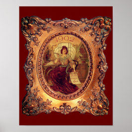 Viktoriansk kvinna elegant bild ram guld röd poster