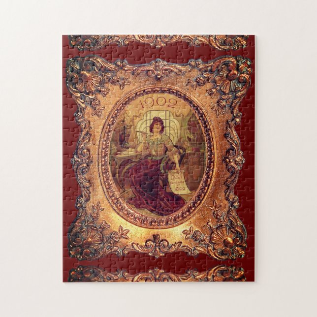 Viktoriansk kvinna elegant bild ram guld röd pussel (Vertikal)