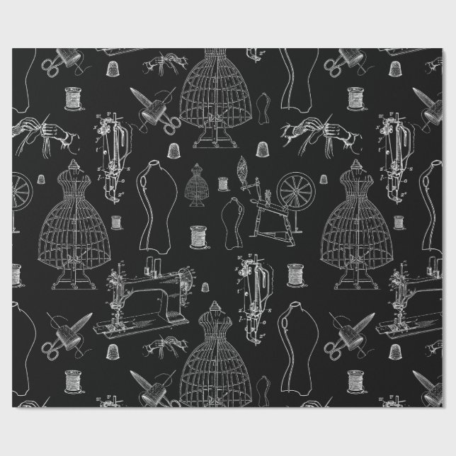 Viktoriansk mannequin-antik sydd maskin svart presentpapper (Platt)