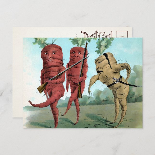 Viktoriansk militärpostkort med morot vykort (Fram/baksida)