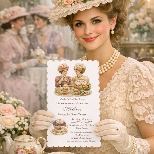 Viktoriansk Morsdags Tekalas Inbjudningar (Host a Victorian tea party with this invitation template. Perfect for various venues.)