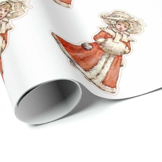 Viktoriansk papper dockvinter jackar handduff presentpapper (Rullad Hörn)