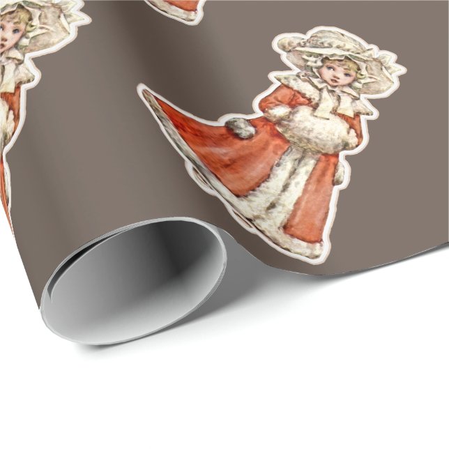 Viktoriansk papper dockvinter jackar handduff presentpapper (Rullad Hörn)
