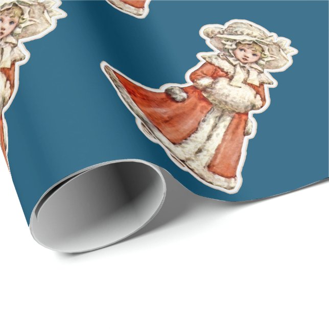 Viktoriansk papper dockvinter jackar handduff presentpapper (Rullad Hörn)