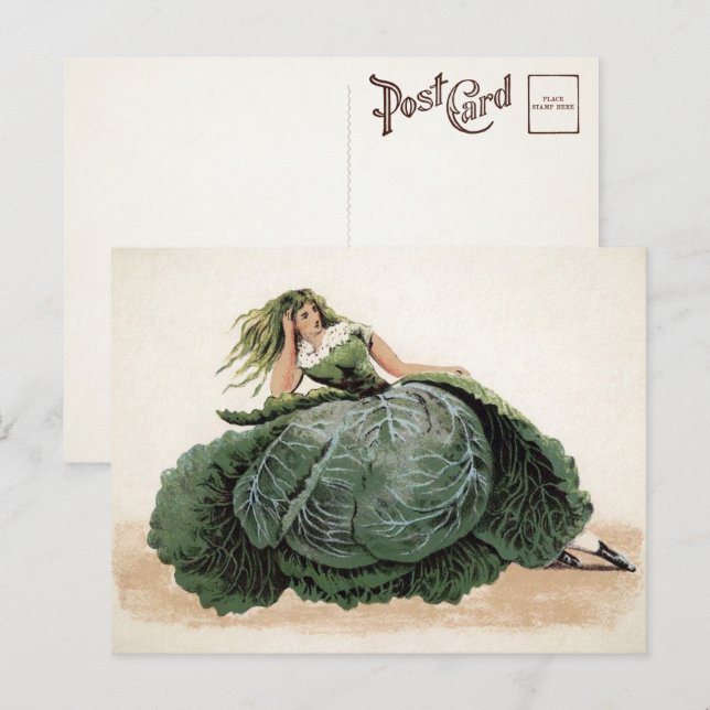 Viktoriansk postkort med kål-flicka vykort (Fram/baksida)