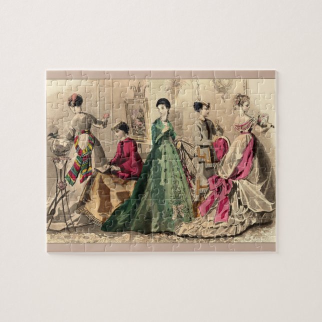 Viktoriansk press med Rosa Bow Jigszle Puzzle Pussel (Horisontell)