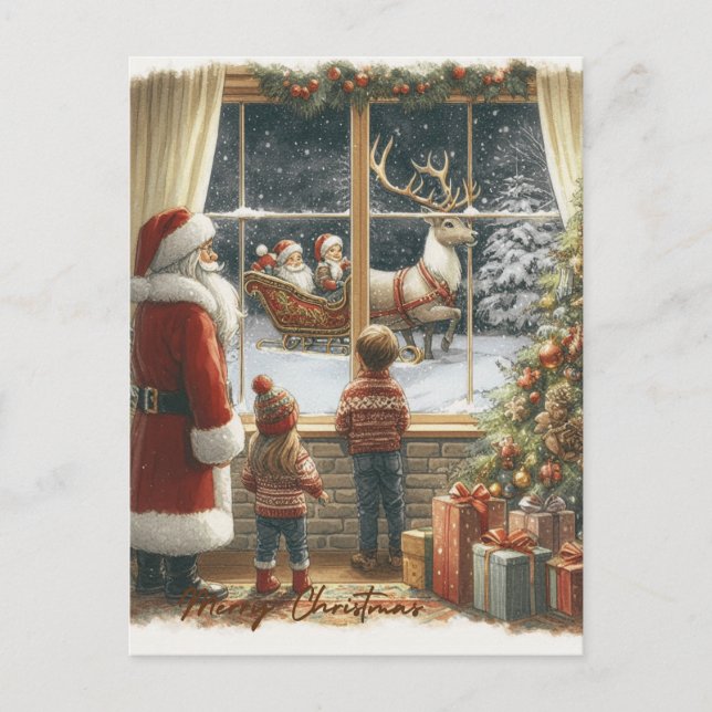 Viktoriansk rustik julkort vykort (Framsida)