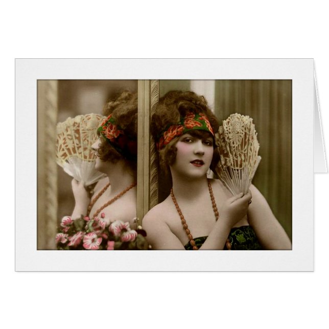 Viktoriansk skönhet med fläkt och eftertanke hälsningskort (Framsidan Horizontal)
