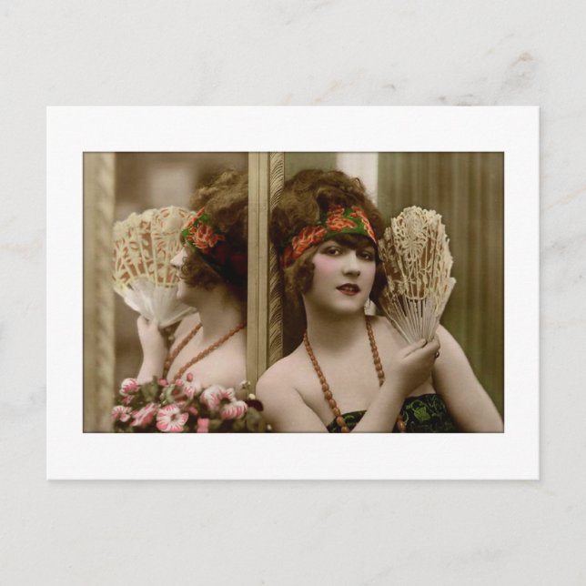Viktoriansk skönhet med fläkt och eftertanke vykort (Framsida)
