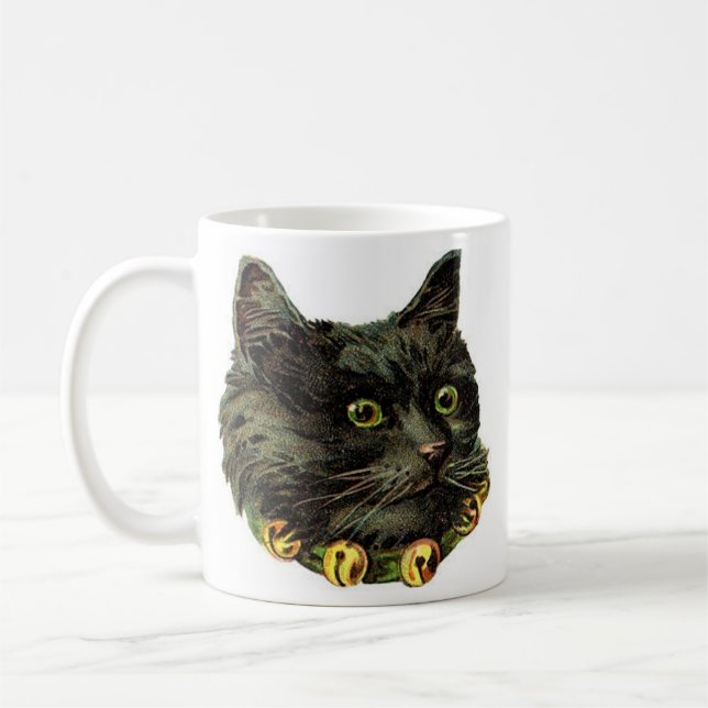Viktoriansk svart katt med klockklack kaffemugg (Vänster)