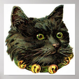 Viktoriansk svart katt med klockklack poster