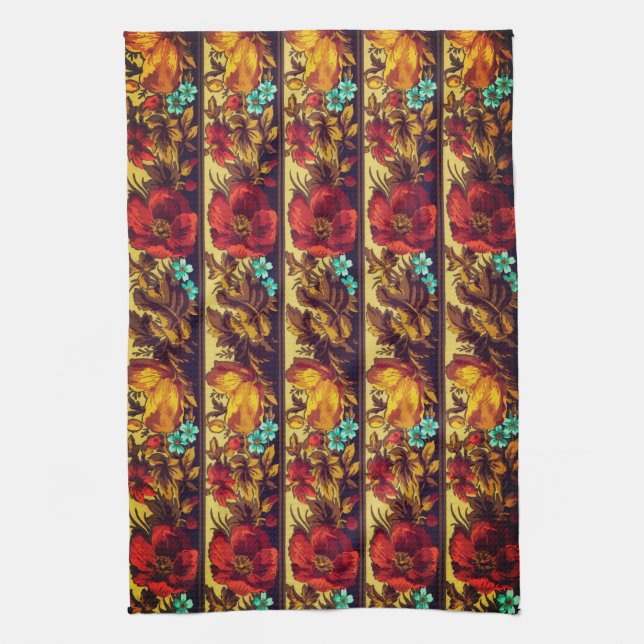 Viktoriansk vintage blommönster rödbrun kökshandduk (Vertikal)