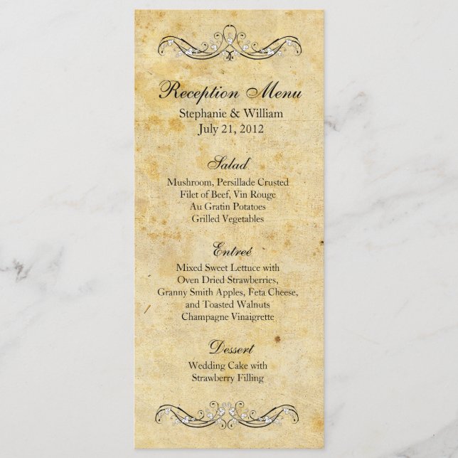 Viktoriansk Vintage Ornate Reception Menu Meny (Framsida)