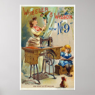 Viktoriansk Vintage som syr maskin annonsering Poster
