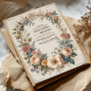 Viktoriansk vintage trädgård blomsterbröllop inbjudningar