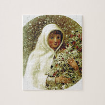 Viktoriansk vinterflicka, kullbär grenar snö