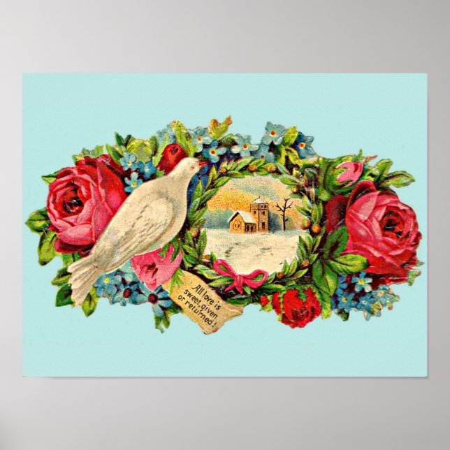 Viktoriansk vit duva och kärlek meddelande poster (Framsidan)