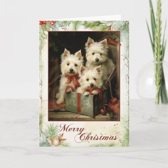 Viktoriansk West Highland White Terrier Jul Helgkort (Framsida)