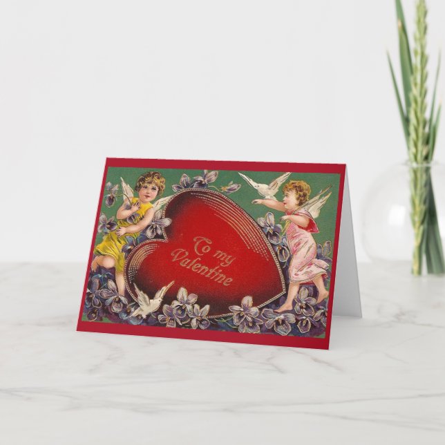 Viktorianska cupider Alla hjärtans dag-hälsningsko Helgkort (Framsida)