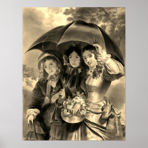 Viktorianska flickor paraplyregndagar segrare dam poster