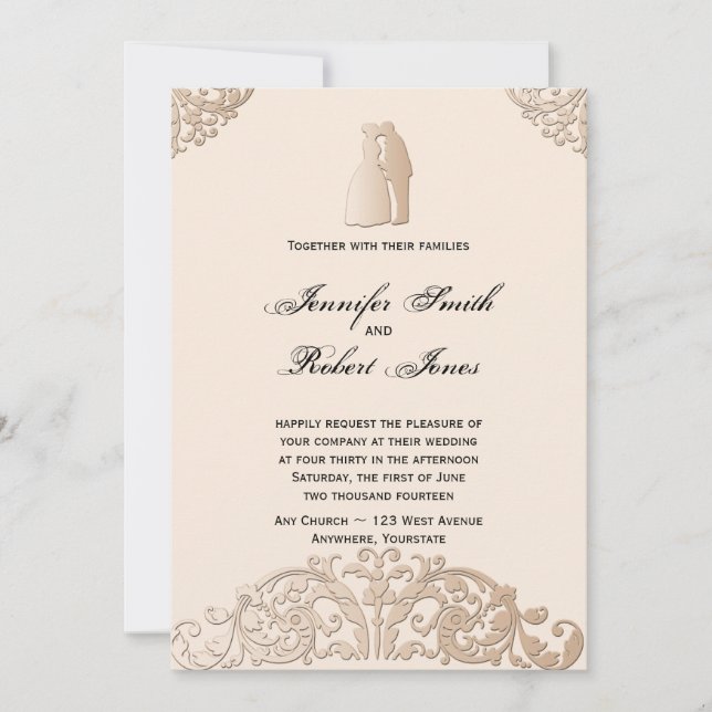 Viktorianska Guld Filigree Wedding bjudande Inbjudningar (Framsida)