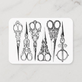 Viktorianska hårfrisörsaxar elegant hårsalon visitkort