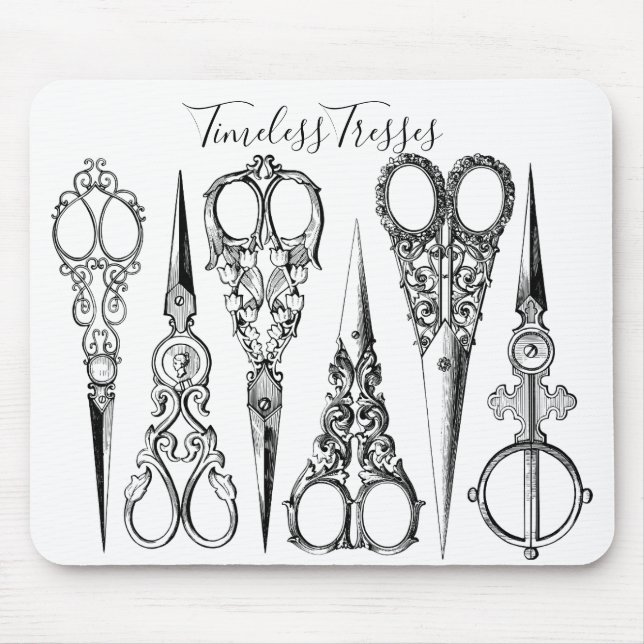 Viktorianska hårfrisörsaxar elegant musmatta (Framsidan)