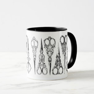 Viktorianska hårfrisörsaxar elegant sydd mugg