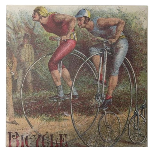 Viktorianska höghjul-cyklar kakelplatta (Framsidan)
