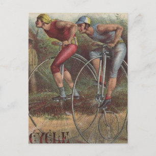 Viktorianska höghjul-cyklar vykort