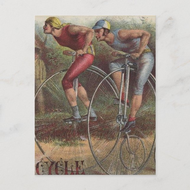 Viktorianska höghjul-cyklar vykort (Framsida)