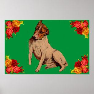 Viktorianska hund och blommor poster
