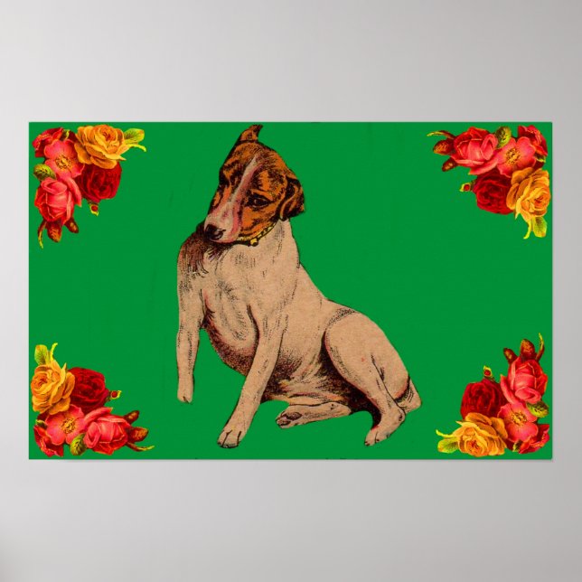 Viktorianska hund och blommor poster (Framsidan)