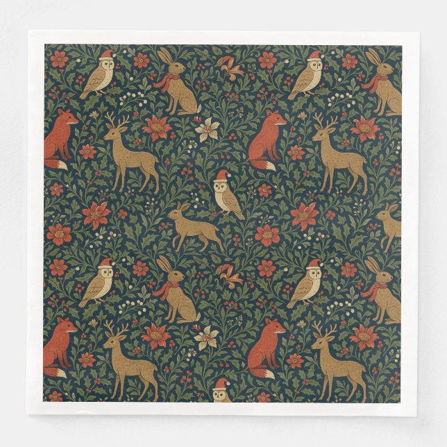 Viktorianska juldjur och botaniska djur pappersservett (Framsida)