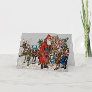 Viktorianska julkort jultomts sleigh & Children Kort