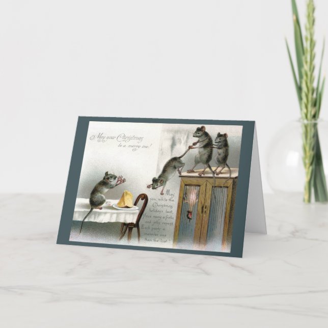 Viktorianska julkort Möss Njut av Helgdag Feast Kort (Framsida)
