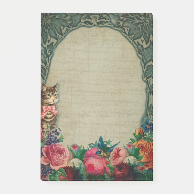 Viktorianska kattor och blommor, post-it-antecknin post-it block (Framsida)