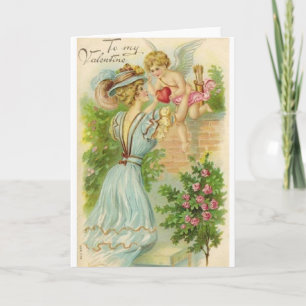 Viktorianska kvinnor- och Cupid Valentine Day Card Helgkort