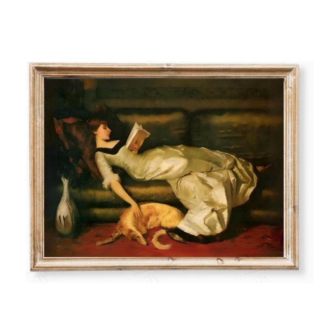 Viktorianska kvinnor som läser med Hund, Neutralt  Poster (Skapare uppladdad)