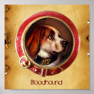 VIKTORIANSKA MINITATURPORTRÄTT AV HUND Bloodhound Poster