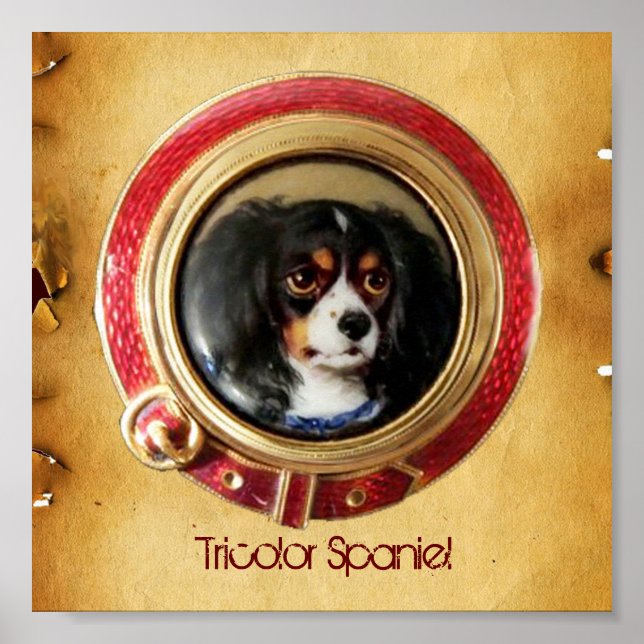 VIKTORIANSKA MINITURHUND PORTRÄTT Trefärgad Spanie Poster (Framsidan)