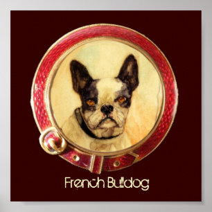 VIKTORIANSKA MINITURPORTRÄTT AV HUND Fransk Bulldo Poster