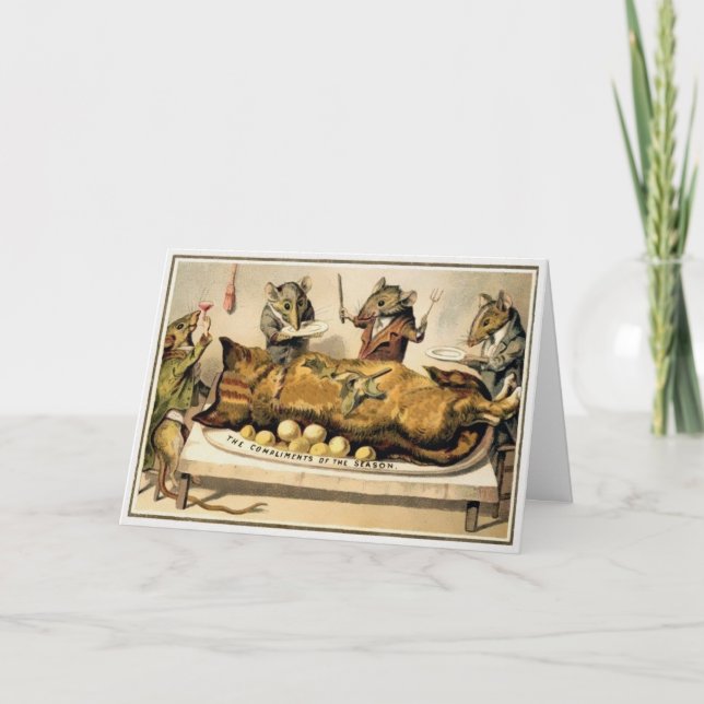 Viktorianska möss Äta ett julkort för katt Helgkort (Framsida)