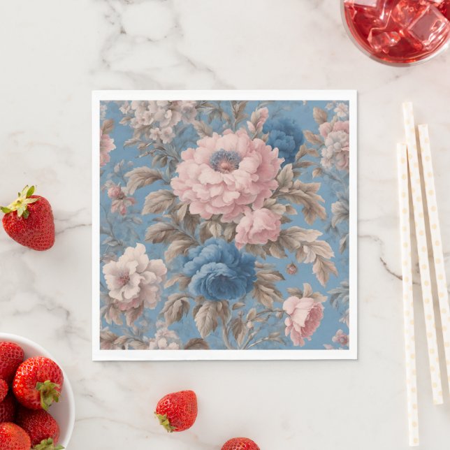 Viktorianska pastellblå och Rosa Blommar Pappersservett (Insitu)