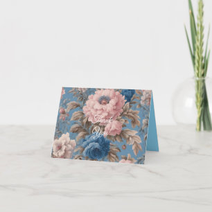 Viktorianska pastellblå och Rosa Blommar Tack Kort