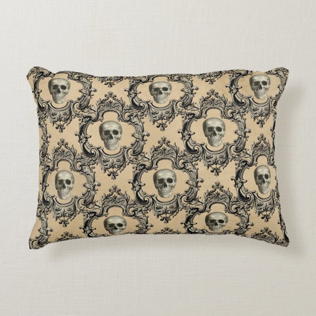 Viktorianska ramverk Döskallar Goth Skeleton Gothi Prydnadskudde (Framsidan)