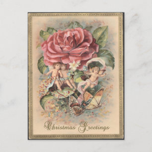 Viktorianska Ro och Cherubs julkort Helg Vykort